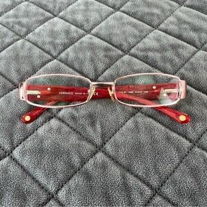 Versace Reading Glasses Rectangular Frame Women Red Silver